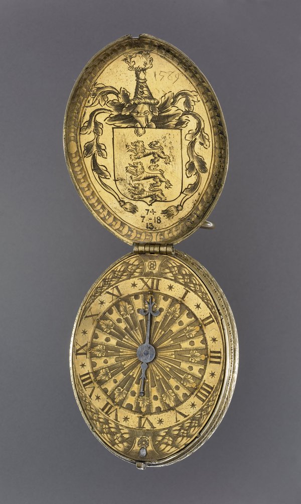 Oval cased gilt-brass verge watch by Ghylis van Gheele, London, 1589. (Reg.no. 1974,0718.13) © The Trustees of the British Museum