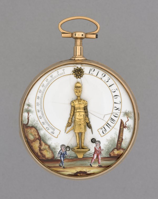 “Bras en-l’air” watch with verge escapement, Anonymous, Swiss, c.1790 (British Museum No. 1958,1201.1797)