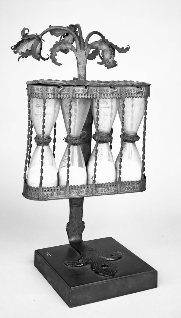 A German multiple glass, dating from c.1750 (British Museum No. 1958,1006.2459).  A type often referred to as a pulpit timer from their use for timing sermons