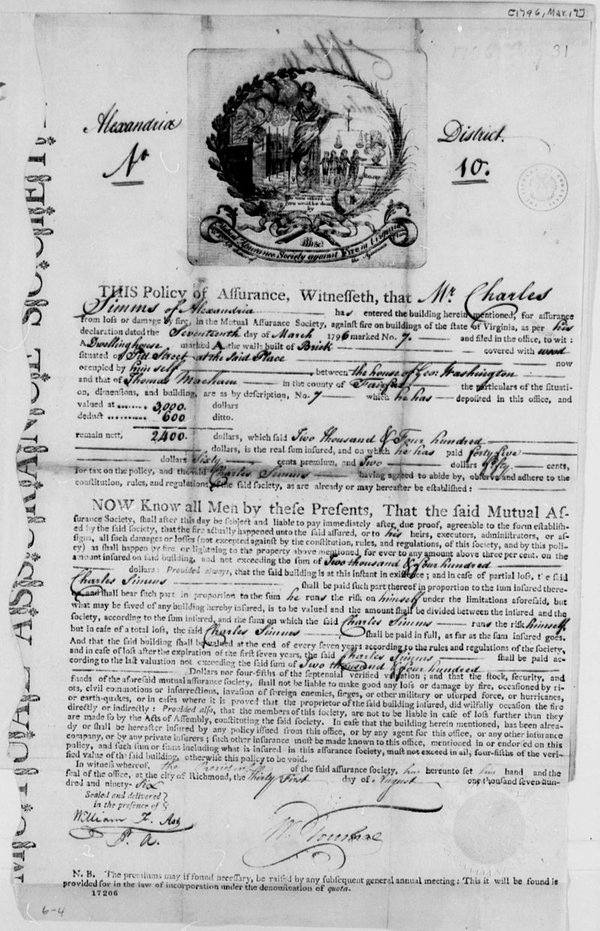 An eighteenth century fire insurance contract
