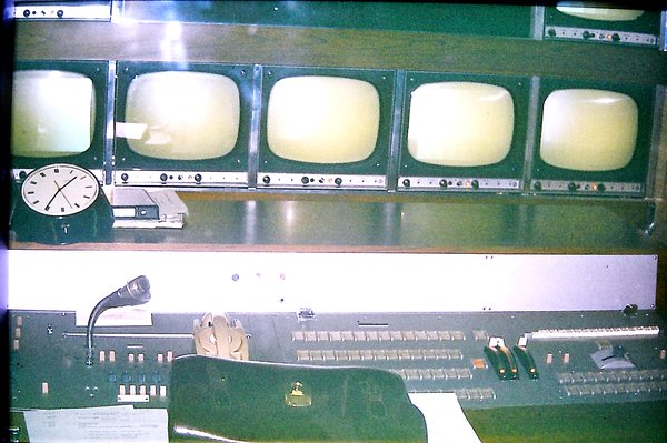 Sept 2022 - 3 Production desk in the first YTV colour unit with a Secticon clock as supplied by Marconi..JPG