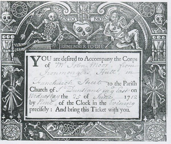 9 funeral ticket from Julian Litten, The English Way of Death. The Common Funeral Since 1450 London Robert Hale, 1992.jpg