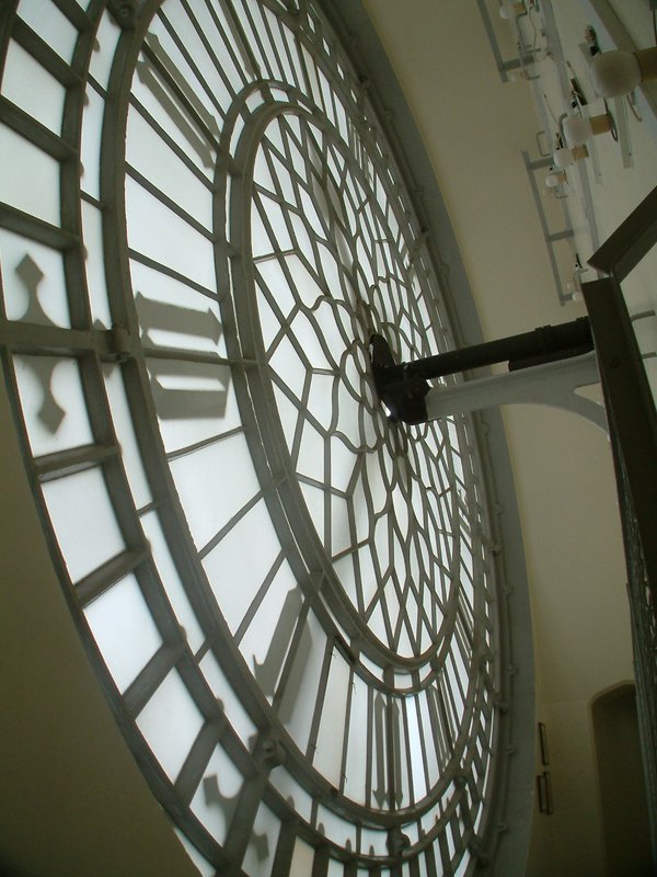 Behind a dial of the Westminster clock