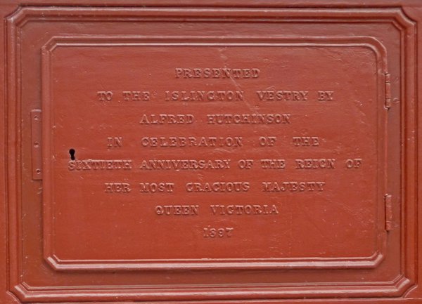 Plaque on the Jubilee clocktower at Highbury, Islington