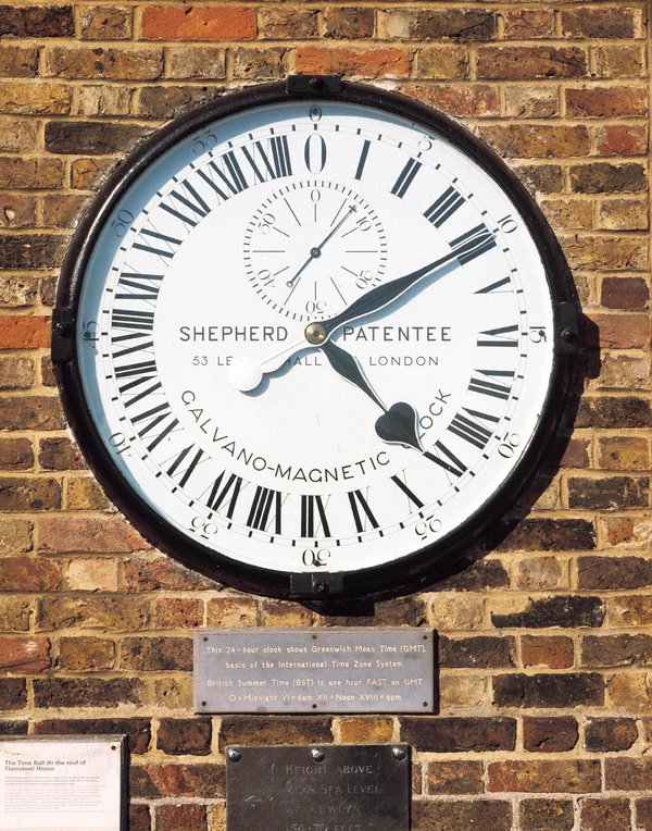 The Shepherd gate clock at the Royal Observatory is set permanently to GMT