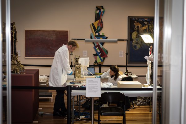 Pop-up conservation workshop, The Burton Gallery, York Art Gallery (photo courtesy of York Museums Trust)