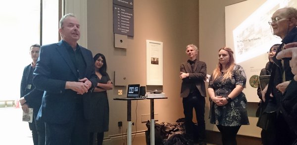 From left to right: Freddie Matthews, Head of Adult Programmes at the BM; Paul Buck, Curator of Horology introducing access to the collection; Rachana Jadhav, Designer and Dominic Hingornai, Librettist.