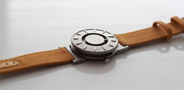 The “Bradley” wrist watch with ball-bearing touch indication, made by Eone in China, 2014