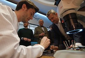 A breguet watchmaker shows onlookers a modern release (Photo Yarek Baranik)