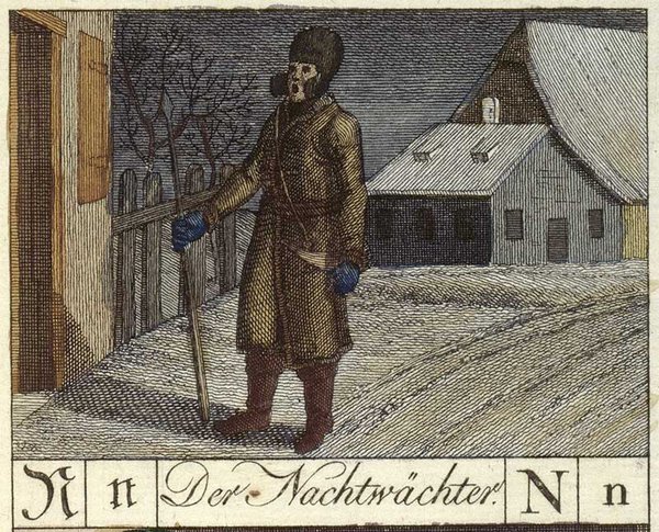 Der Nachtwächter from a German word spelling book, 1799