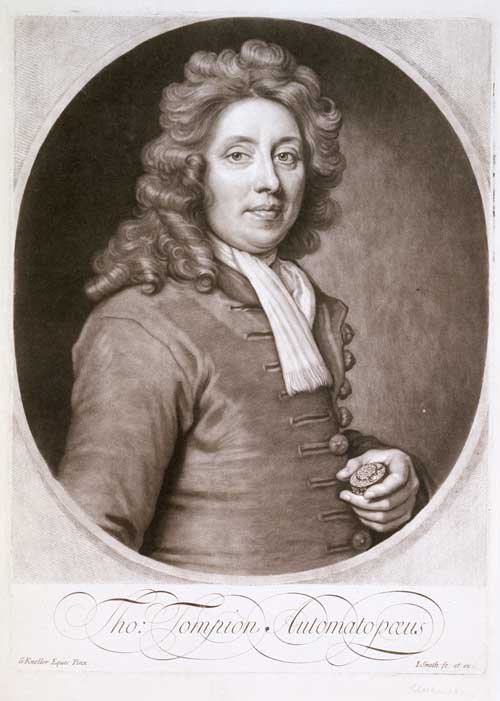 Godfrey Kneller’s portrait of Thomas Tompion, engraved by John Smith circa 1697 (© NMM, ref PAF3304)