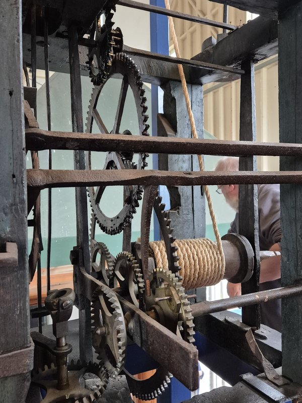 Timber frame clock from Stowmarket parish church - Food Museum, Stowmarket - Sue Hines - 2024-09-27 13.09.47