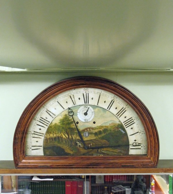 “Fan” clock, anonymous, possibly made in either Netherlands or England, c.1780 (British Museum No. 1958,1006.2174).  Note the enthusiastically-painted windswept trees and windswept bridge