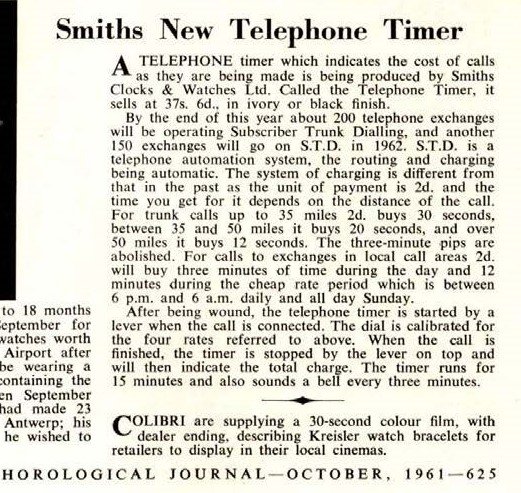 Launch announcement, Horological Journal (October 1961)