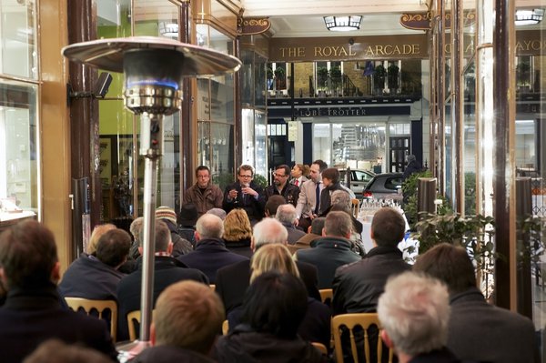 The Panellists (left to right); Adam Phillips, Oliver Cooke, Greg Dowling and Justin Koullapis with WWG Chair Rebecca Struthers (Image: The Watch Club/Michal Solarski)