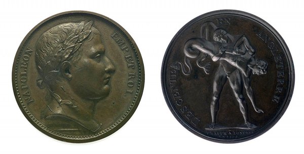 Sample medals to celebrate the invasion. Reverse marked: frappe a Londres en 1804 © NMM Ref. MEC0831